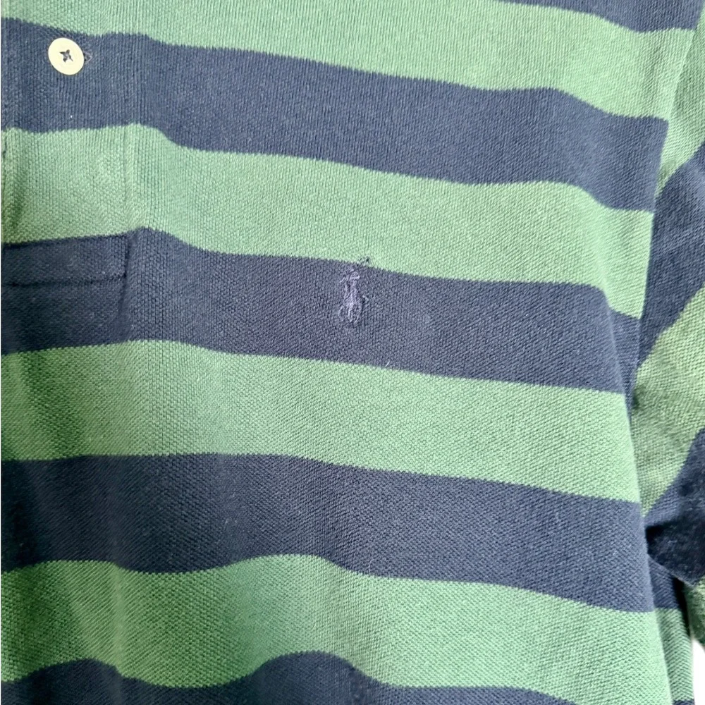 Vintage Polo Ralph Lauren Men's Striped Short Sleeve Polo Shirt Green Blue‎ Med